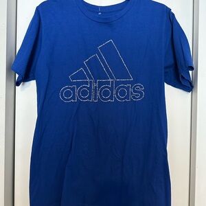 adidas 3 Stripe Life Short Sleeve T-Shirt  Blue Medium